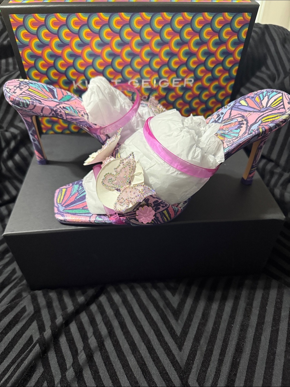 Kurt Geiger Pink Multicolor Butterfly Embellished Heeled Sandals